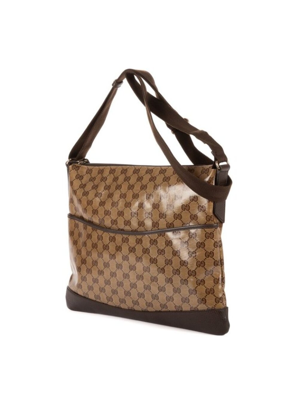 ★SOLD★ Gucci Flat Messenger Beige Dark Brown GG Crystal Patent Leather - Picture 2 of 10